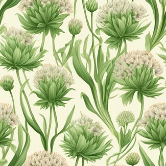 Chive and Clover Botanical Illustration Seamless Pattern