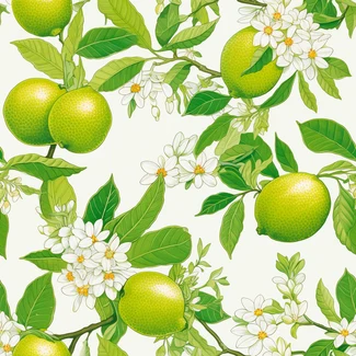A seamless pattern of lemons, citrus branches, and flowers