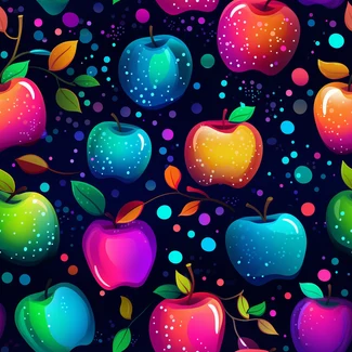 A colorful pattern of bright and shiny apples on a dark background