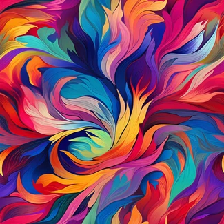 Colorful feathers swirling in an abstract pattern