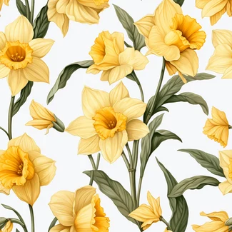Yellow daffodil watercolor seamless pattern on a white background