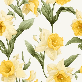 Yellow daffodil pattern on a white background.