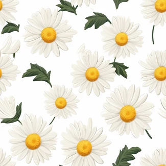 A seamless pattern of white daisies on a white background.