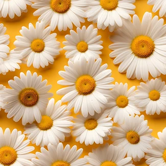 A repeating pattern of white daisies on a bright yellow background.