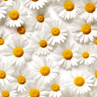 A hyper-realistic explosion of yellow and white daisies on a white background
