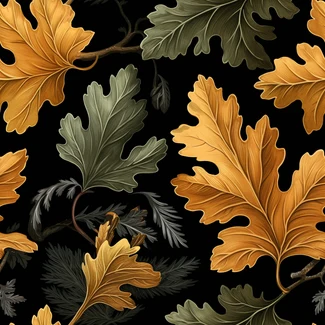 Majestic oak leaves pattern on a black background