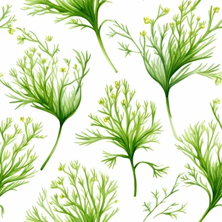 Delicate dill plants in shades of green and amber arranged in a seamless pattern