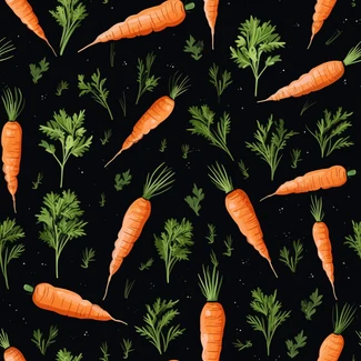 A playful pattern featuring hand-drawn orange carrots on a black background, with hidden details and celebrity references.