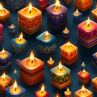Colorful candles arranged on a blue background in a traditional Indian pattern