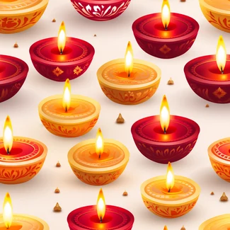 Colorful Diwali lamps in a seamless pattern
