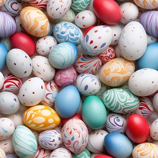 A colorful Easter egg and flower pattern on a dark background.