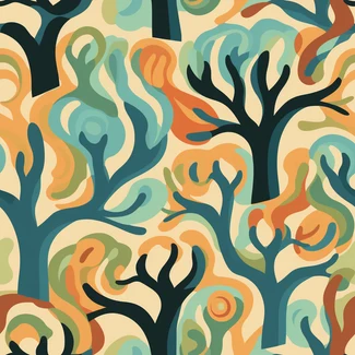 Colorful Oak Tree pattern with organic shapes and whimsical curves.