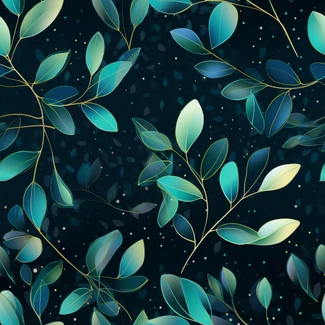 Eucalyptus Leaf pattern featuring green leaves on a silver starry sky background.