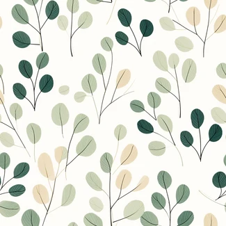 Eucalyptus Leaf Foliage and Acorn Pattern in green, beige and brown with a minimalist design.