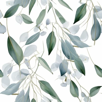 Eucalyptus leaves digital illustration pattern on a white background