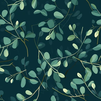 Eucalyptus leaves seamless pattern on a dark blue background