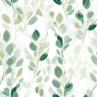 Eucalyptus Leaves Pattern in light emerald and beige on a white background