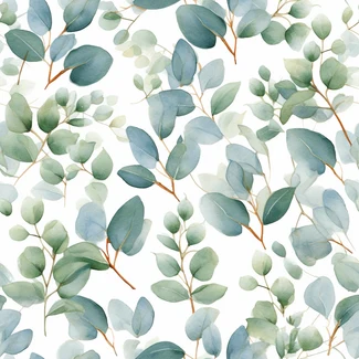 Watercolor seamless pattern of eucalyptus leaves on a white background