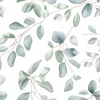 Eucalyptus Leaves Watercolor Seamless Floral Pattern on a white background