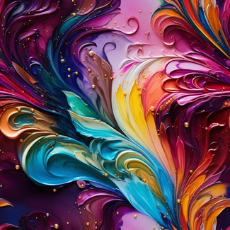A colorful abstract pattern featuring vibrant feather-like details that swirl and dance together in a playful and dynamic way.