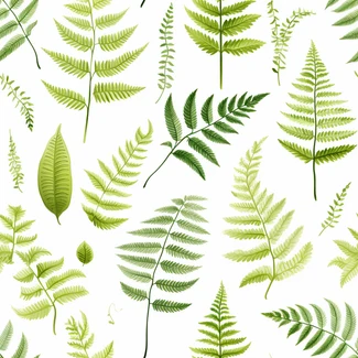 A seamless fern pattern featuring botanical illustrations against a white background.