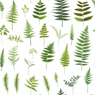 Fern foliage seamless pattern with green leaves on white background
