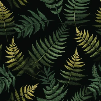 Seamless pattern of green fern leaves on a black background