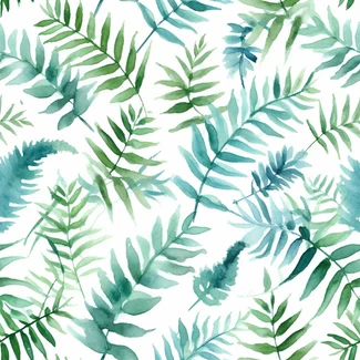Tropical Watercolor Fern Leaves Seamless Pattern