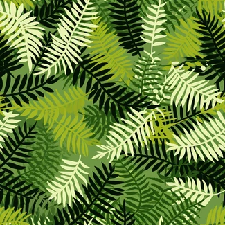 A seamless fern pattern in a dark palette with shadowing, watercolor paintings, and a fabric texture.