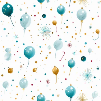A white balloon pattern with gold and blue accents on a white background.