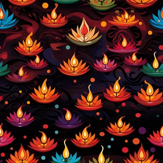 A colorful and festive pattern of Diwali lights on a dark background.