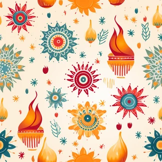 Colorful floral Diwali pattern with warm colors and playful explosions