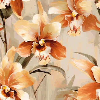 Floral Brushstrokes Seamless Pattern in orange and beige hues with watercolor effect and lush brushstrokes