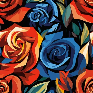 Floral Pop Art Roses Pattern with bold and vibrant roses in the style of pop art illustrations