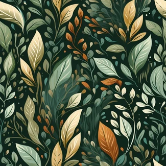 Flourishing Foliage pattern with leaves and branches on a blue and green background.