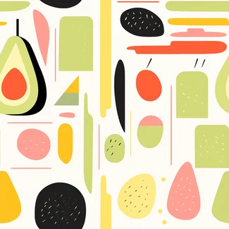 Colorful fruit pattern with mid-century style illustration and watercolor effect