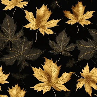 Golden maple leaves seamless pattern on black background