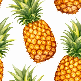 Golden Pineapple Seamless Pattern on a white background