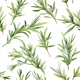 A seamless pattern featuring watercolor rosemary leaves on a white background.