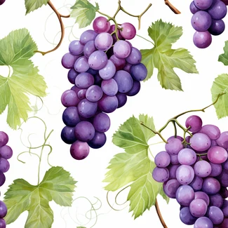 A realistic watercolor grape vine pattern on a white background.