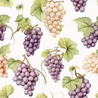 Watercolor pattern of grapevines on a white background