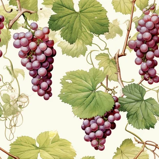 Illustration of grapes and vines in lifelike detail.