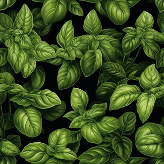 A close-up of green basil leaves in a highly detailed pattern