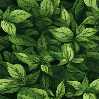 Green basil leaves seamless pattern
