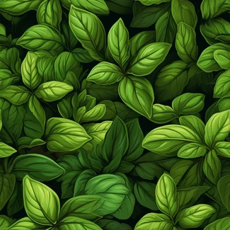 A seamless pattern featuring green leaves and seeds arranged in an orderly fashion.