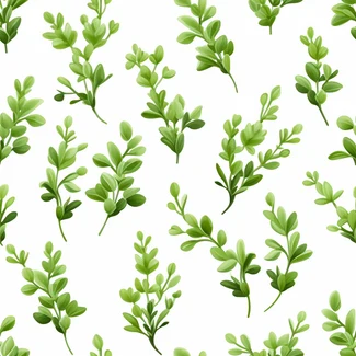 A seamless pattern of green plants on a white background, in the style of watercolor illustrations.