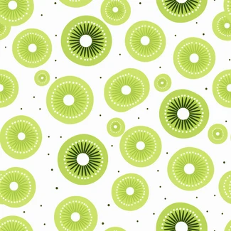 A repeating pattern of green kiwi slices on a white background with dotted detailing and bold black-and-white graphic elements.