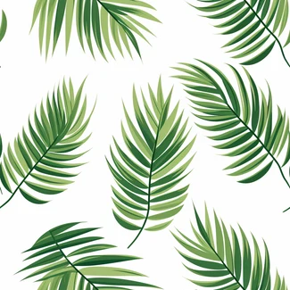 Green palm leaves on white background seamless pattern