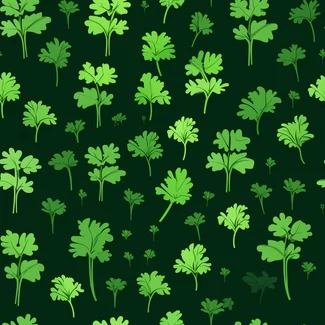A seamless pattern featuring green parsley plants set against a dark background.
