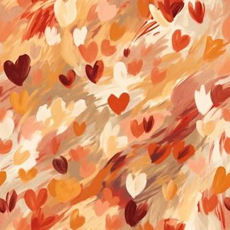 Heartfelt Brush Strokes pattern featuring brown, orange, and red hearts set against a beige backdrop